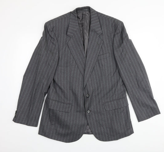The Label Mens Grey Striped Cotton Jacket Suit Jacket Size 40 Regular