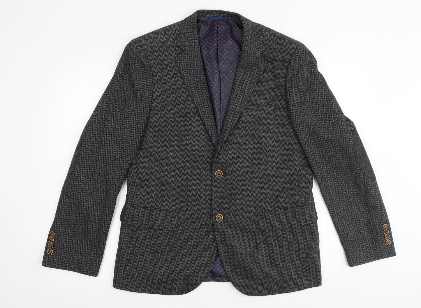 Boston Crew Mens Grey Herringbone Nylon Jacket Blazer Size 40 Regular