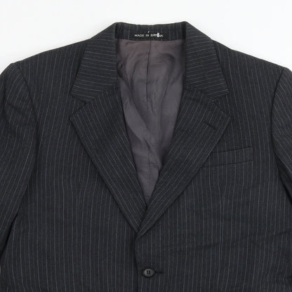ExecuteX Mens Grey Striped Wool Jacket Suit Jacket Size 38 Regular