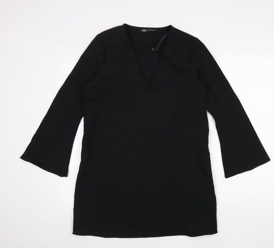 Zara Womens Black Viscose A-Line Size M V-Neck Pullover