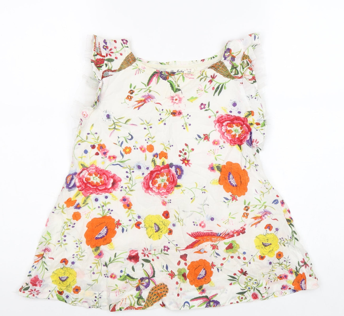 Do Marthy Girls White Floral Cotton Basic Blouse Size 9-10 Years Boat Neck Pullover