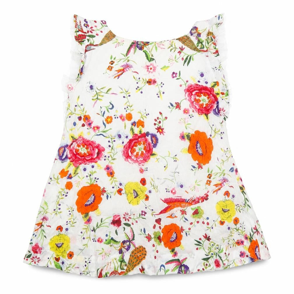 Do Marthy Girls White Floral Cotton Basic Blouse Size 9-10 Years Boat Neck Pullover