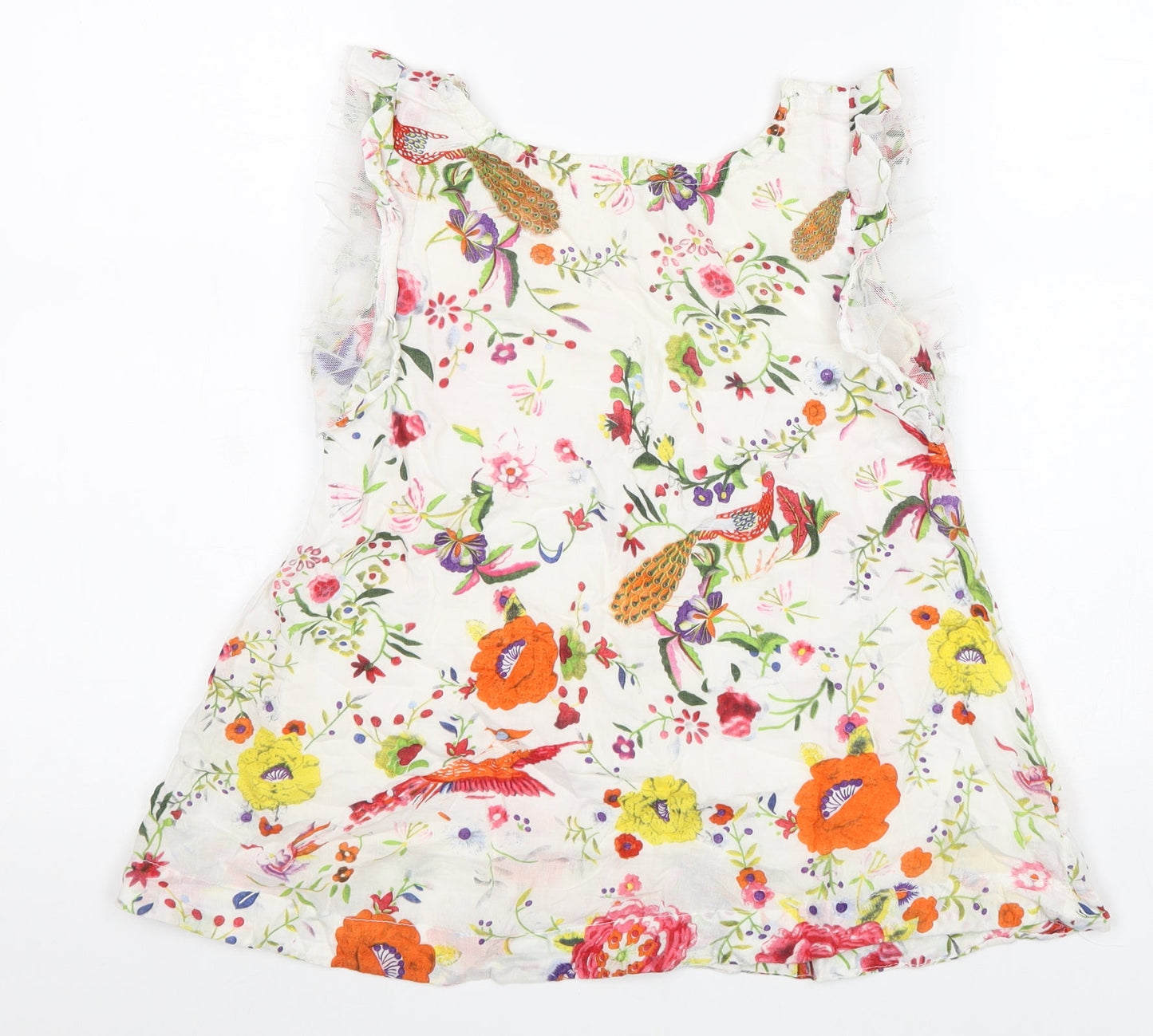 Do Marthy Girls White Floral Cotton Basic Blouse Size 9-10 Years Boat Neck Pullover