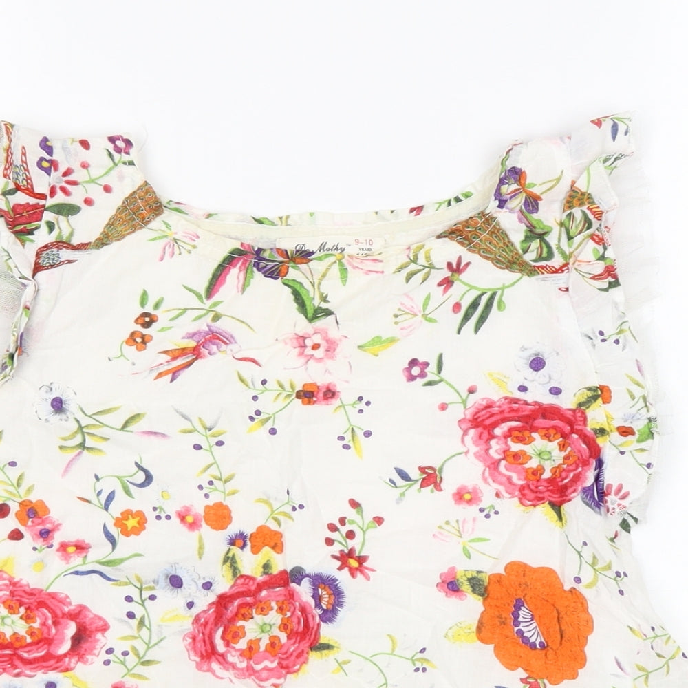 Do Marthy Girls White Floral Cotton Basic Blouse Size 9-10 Years Boat Neck Pullover