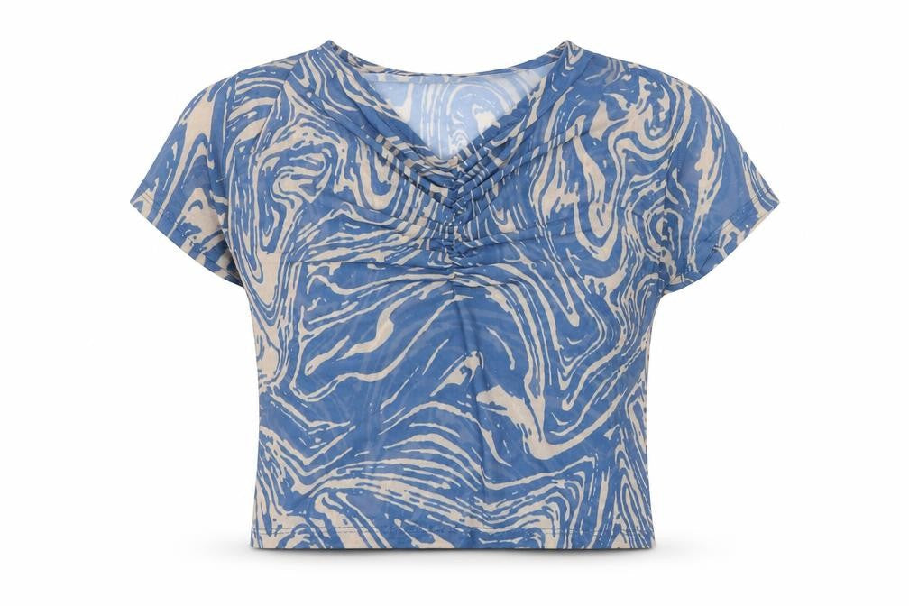 Topshop Womens Blue Geometric Polyester Basic Blouse Size 12 V-Neck