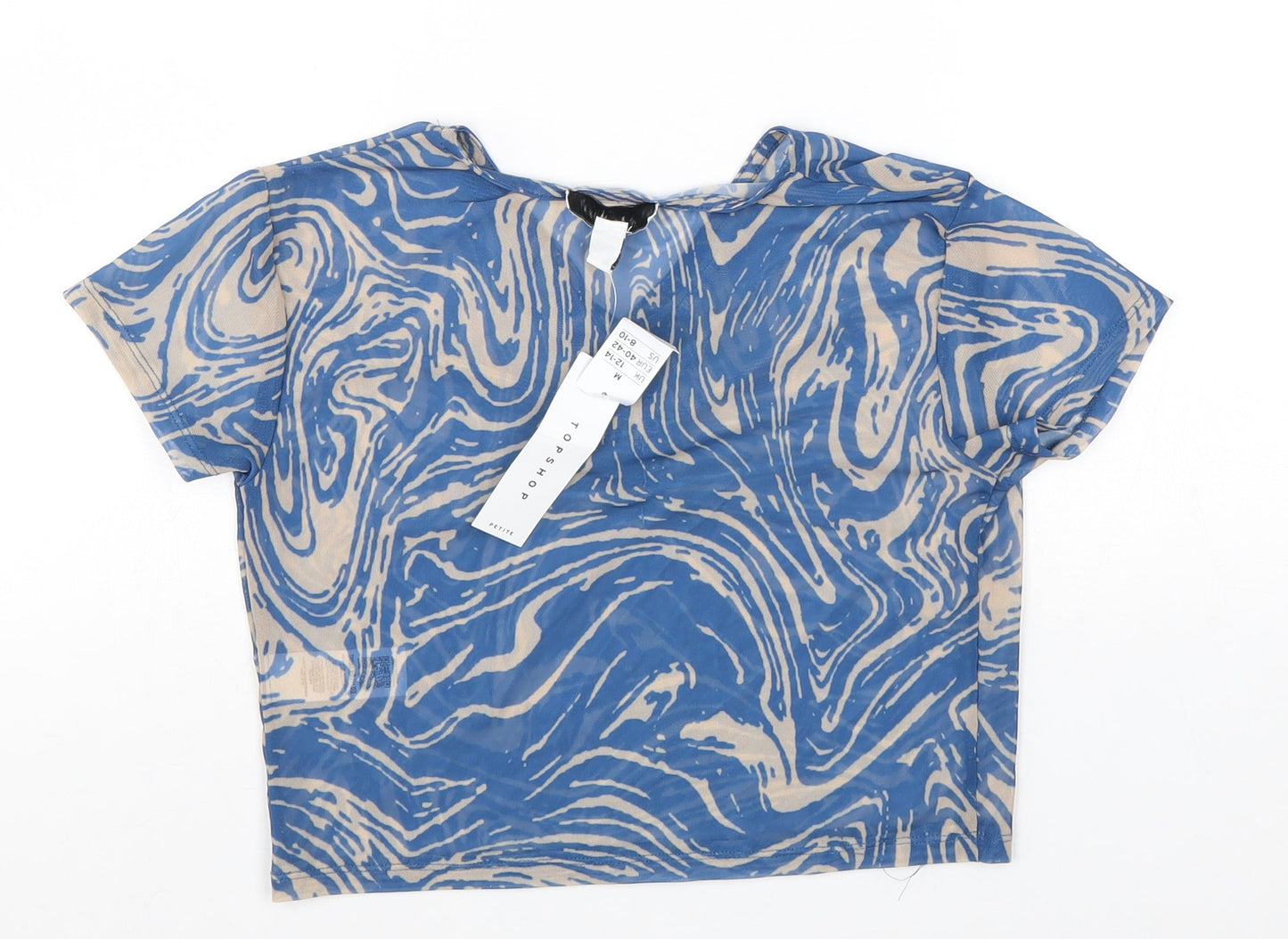 Topshop Womens Blue Geometric Polyester Basic Blouse Size 12 V-Neck