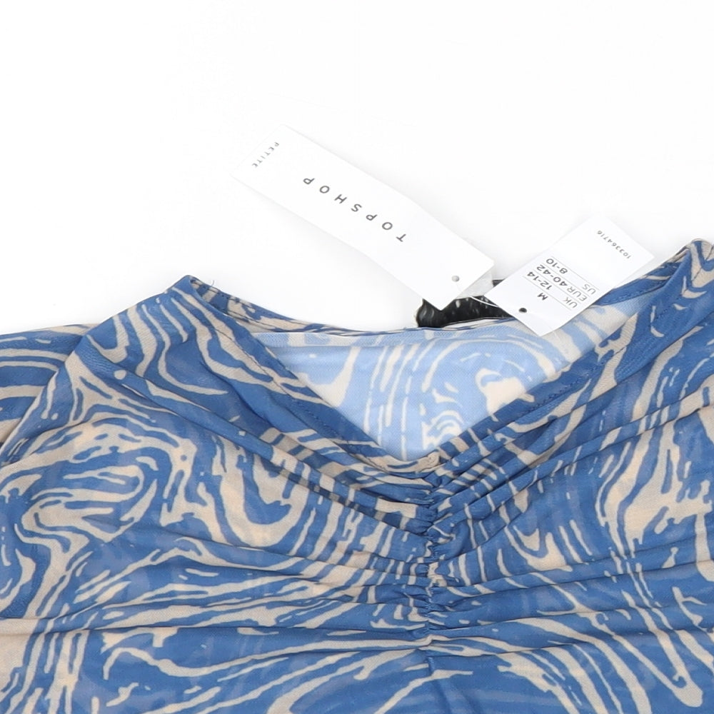 Topshop Womens Blue Geometric Polyester Basic Blouse Size 12 V-Neck