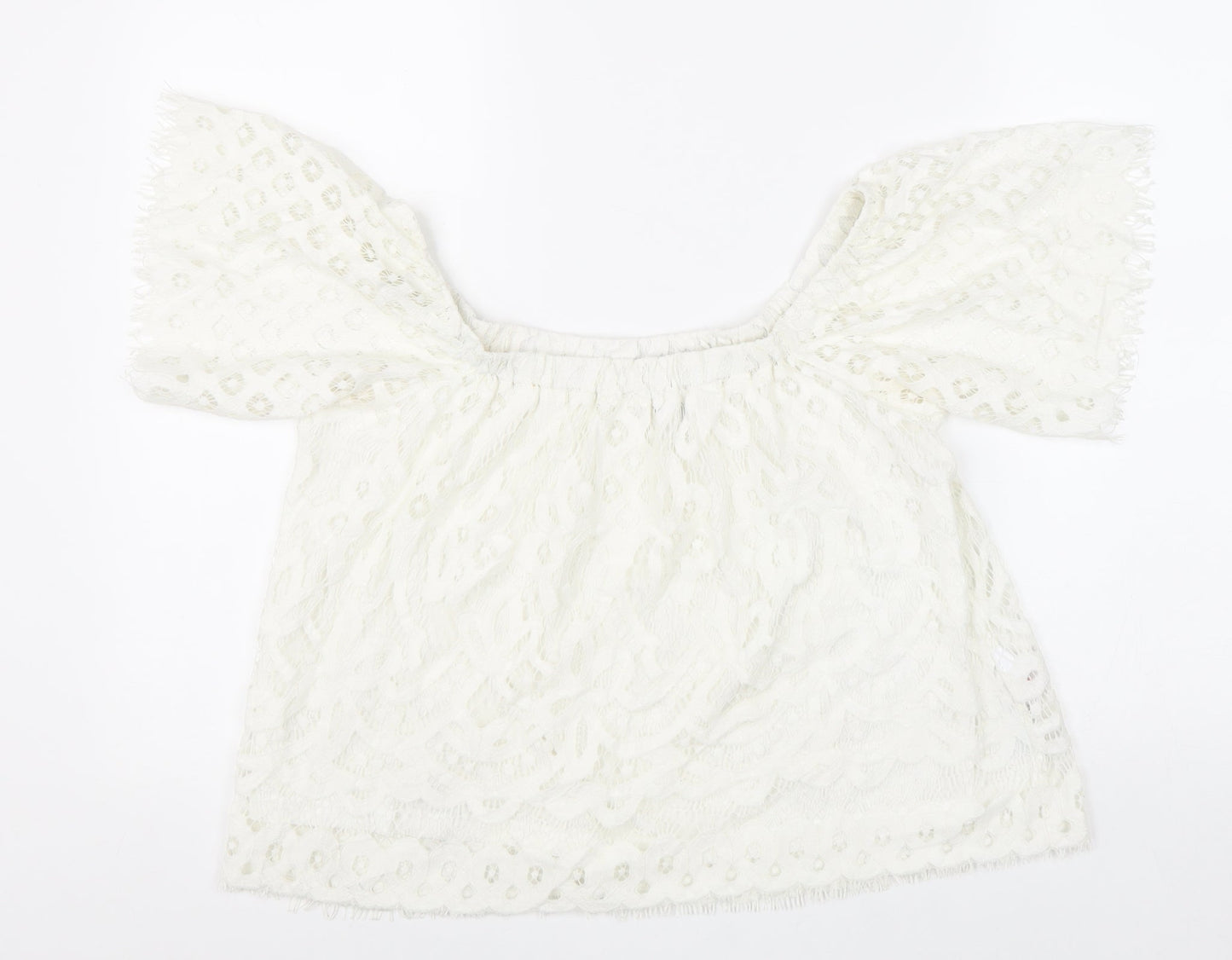 New Look Womens White Viscose Basic Blouse Size 10 Square Neck
