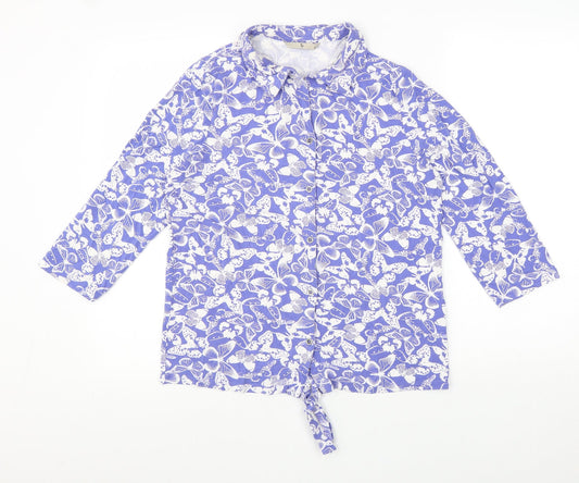 TU Womens Blue Geometric Viscose Basic Blouse Size 12 Collared - Butterfly Print