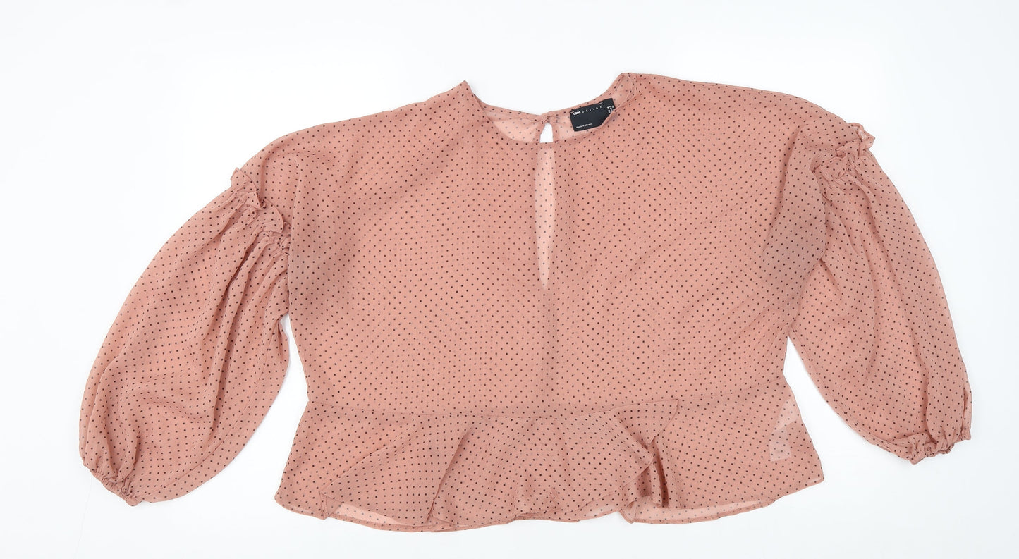 ASOS Womens Pink Polka Dot Polyester Basic Blouse Size 14 Round Neck