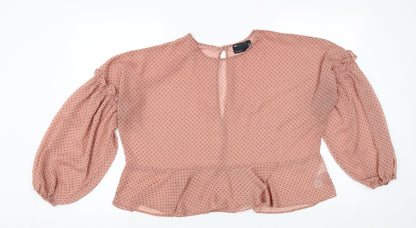 ASOS Womens Pink Polka Dot Polyester Basic Blouse Size 14 Round Neck