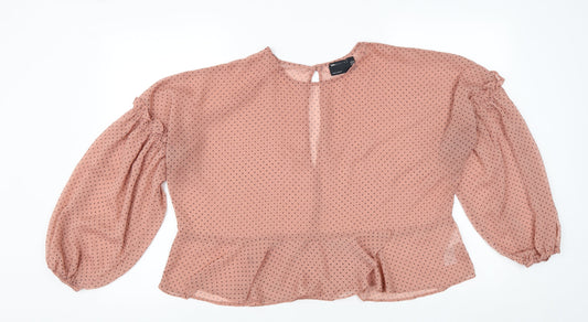 ASOS Womens Pink Polka Dot Polyester Basic Blouse Size 14 Round Neck