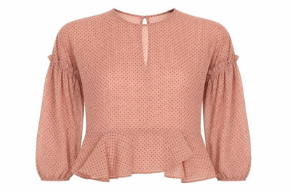 ASOS Womens Pink Polka Dot Polyester Basic Blouse Size 14 Round Neck