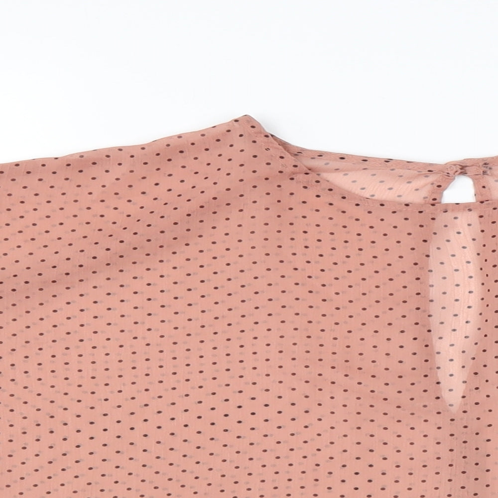 ASOS Womens Pink Polka Dot Polyester Basic Blouse Size 14 Round Neck