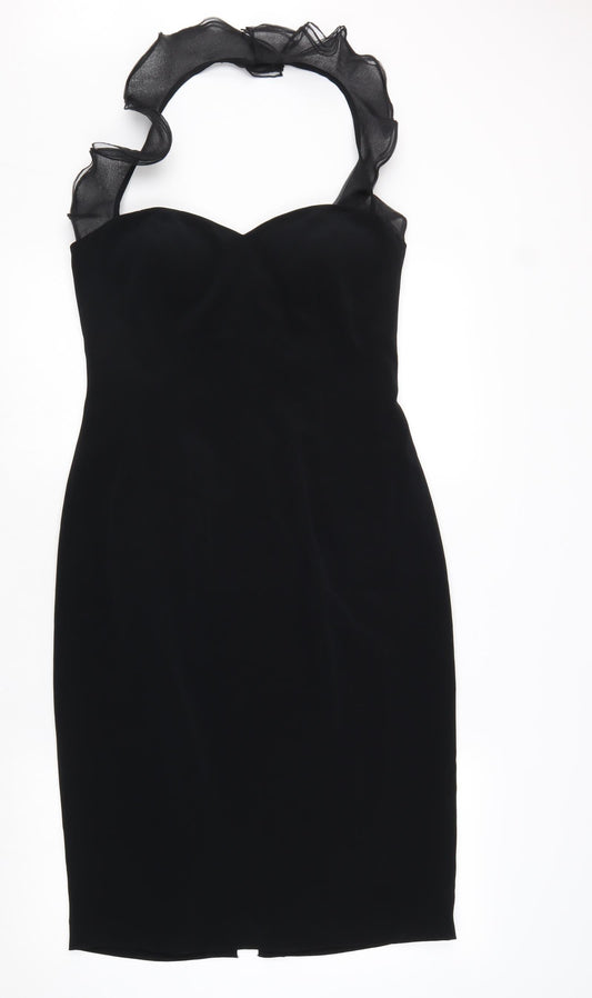 Simon Ellis Womens Black Polyester Bodycon Size 12 Halter Zip