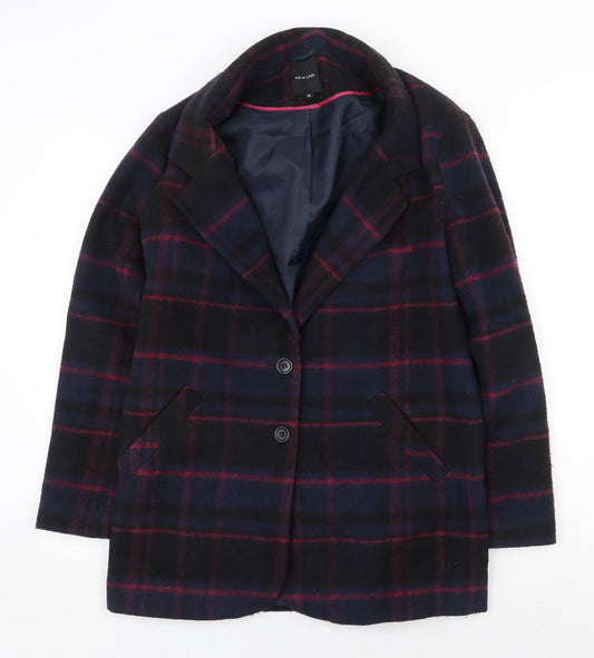 New Look Womens Blue Geometric Pea Coat Coat Size 10 Button