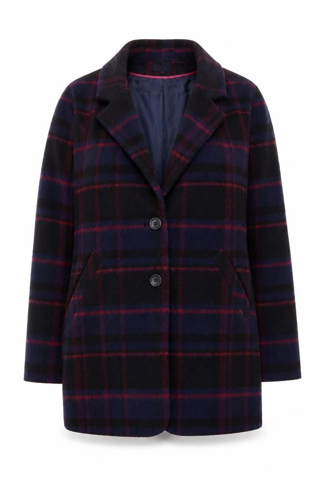 New Look Womens Blue Geometric Pea Coat Coat Size 10 Button