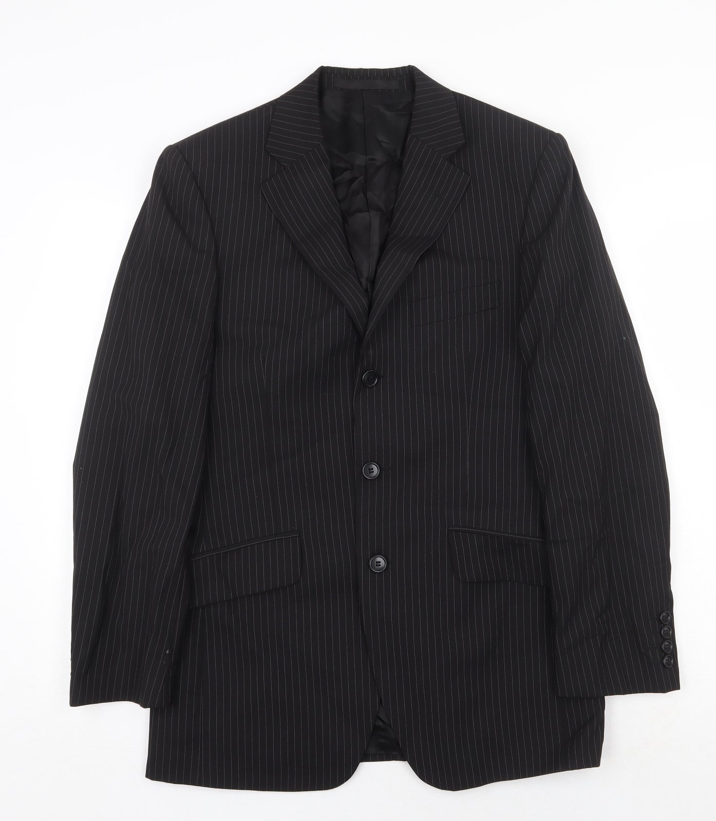 Marks and Spencer Mens Black Striped Wool Jacket Blazer Size 36 Regular