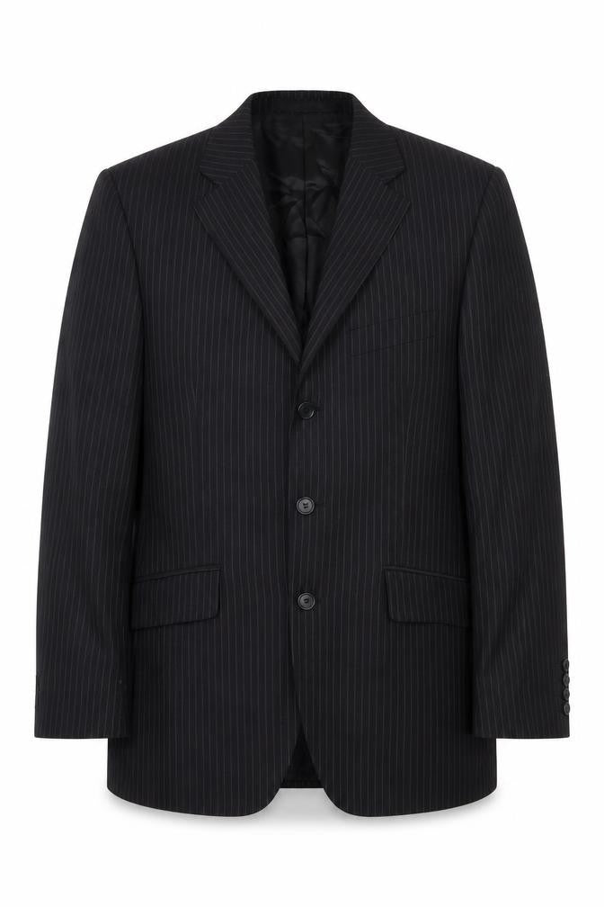 Marks & Spencer Mens Black Striped Wool Jacket Blazer Size 36 Regular