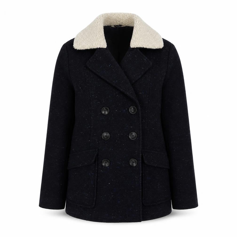 Marks & Spencer Womens Blue Geometric Pea Coat Coat Size 10 Button