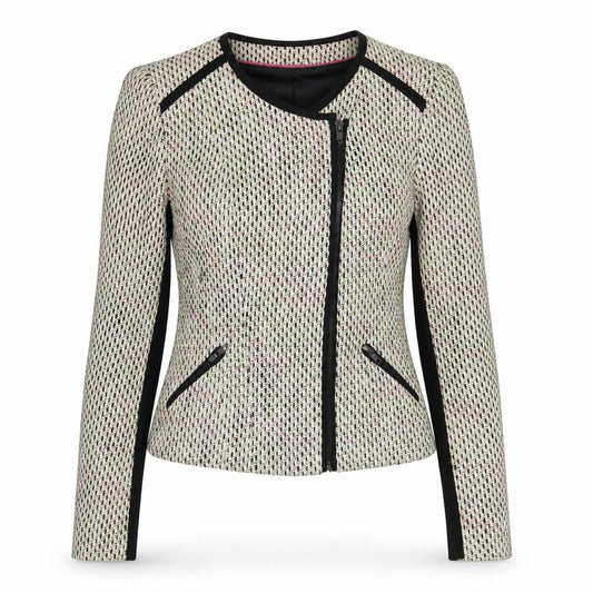 Atmosphere Womens Beige Geometric Biker Jacket Size 8 Zip