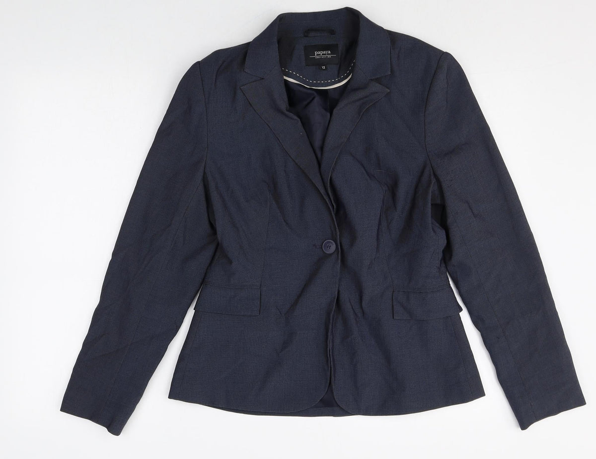Papaya Womens Blue Polyester Jacket Suit Jacket Size 12