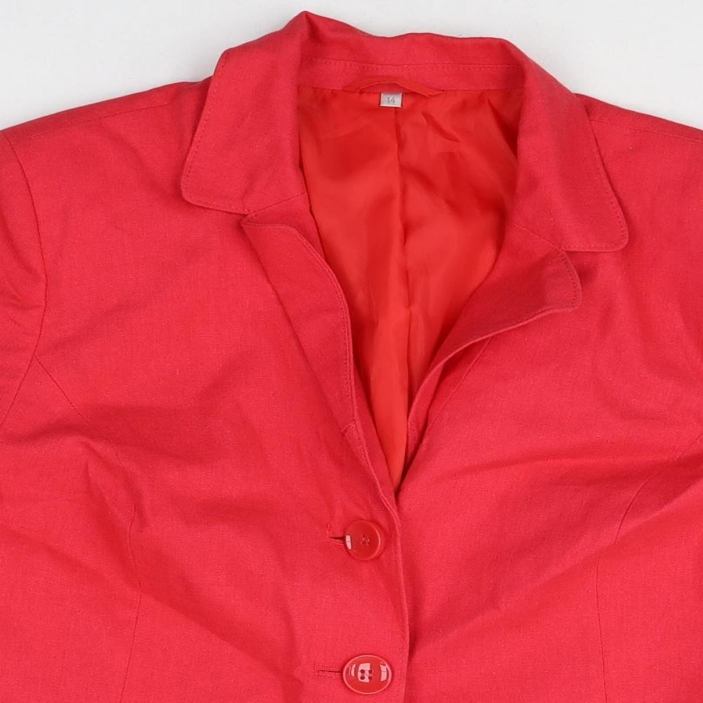 Preworn Womens Red Linen Jacket Blazer Size 14