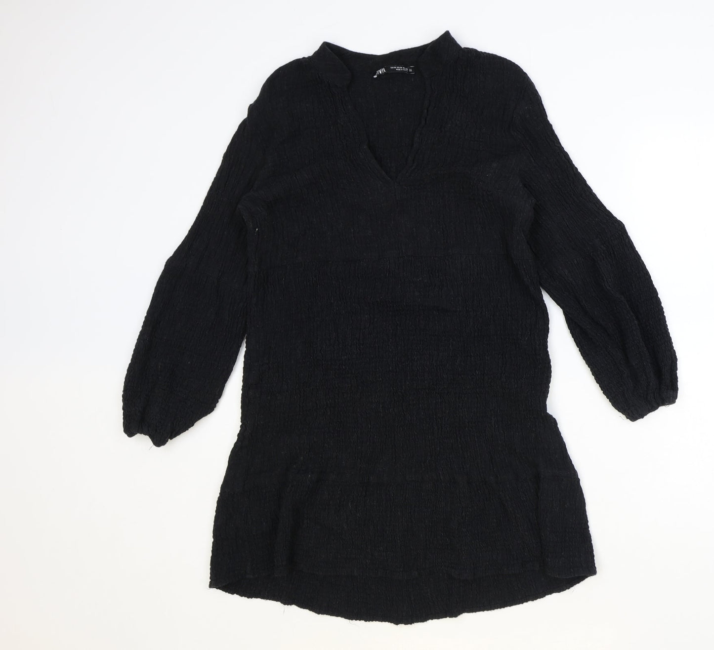 Zara Womens Black Polyester A-Line Size M V-Neck Pullover