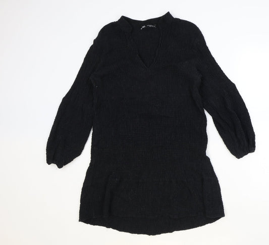 Zara Womens Black Polyester A-Line Size M V-Neck Pullover
