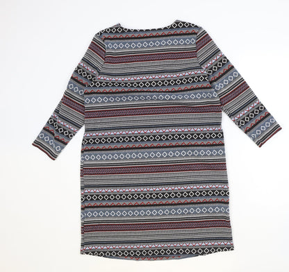 Tu Womens Multicoloured Geometric Polyester Shift Size 12 Scoop Neck Pullover