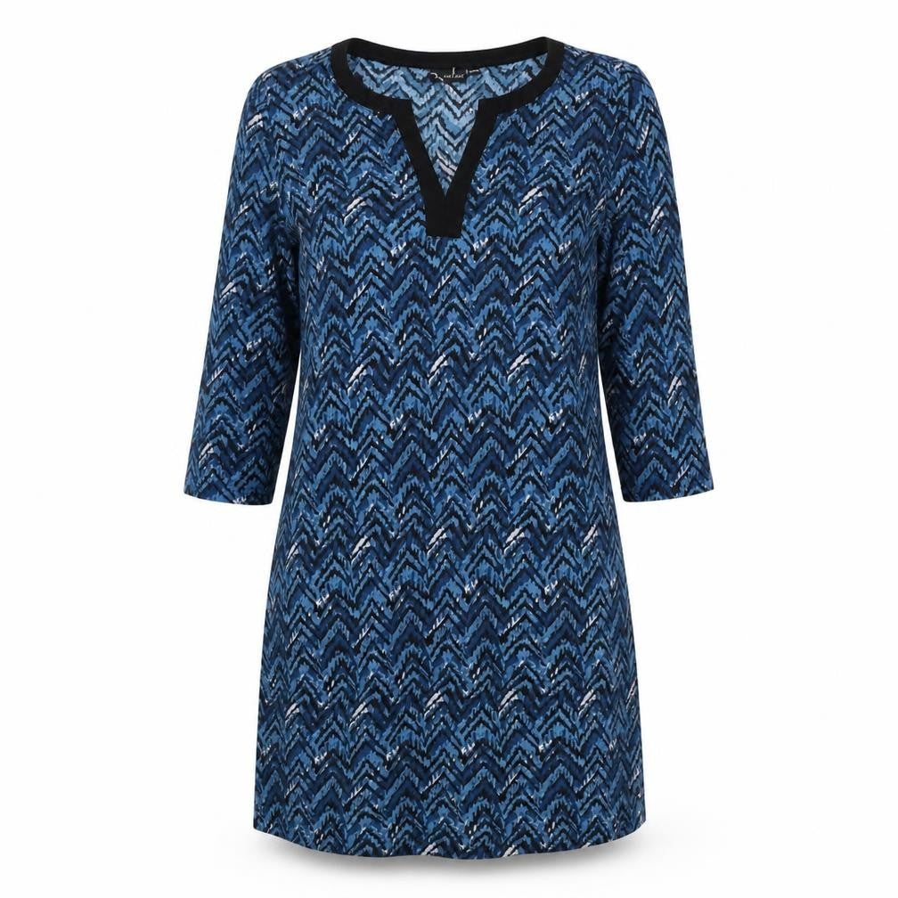 Celebs Womens Blue Geometric Cotton A-Line Size 10 V-Neck Pullover
