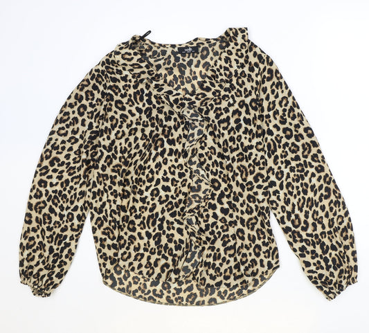 Wallis Womens Brown Animal Print Polyester Basic Blouse Size 10 V-Neck - Leopard Pattern