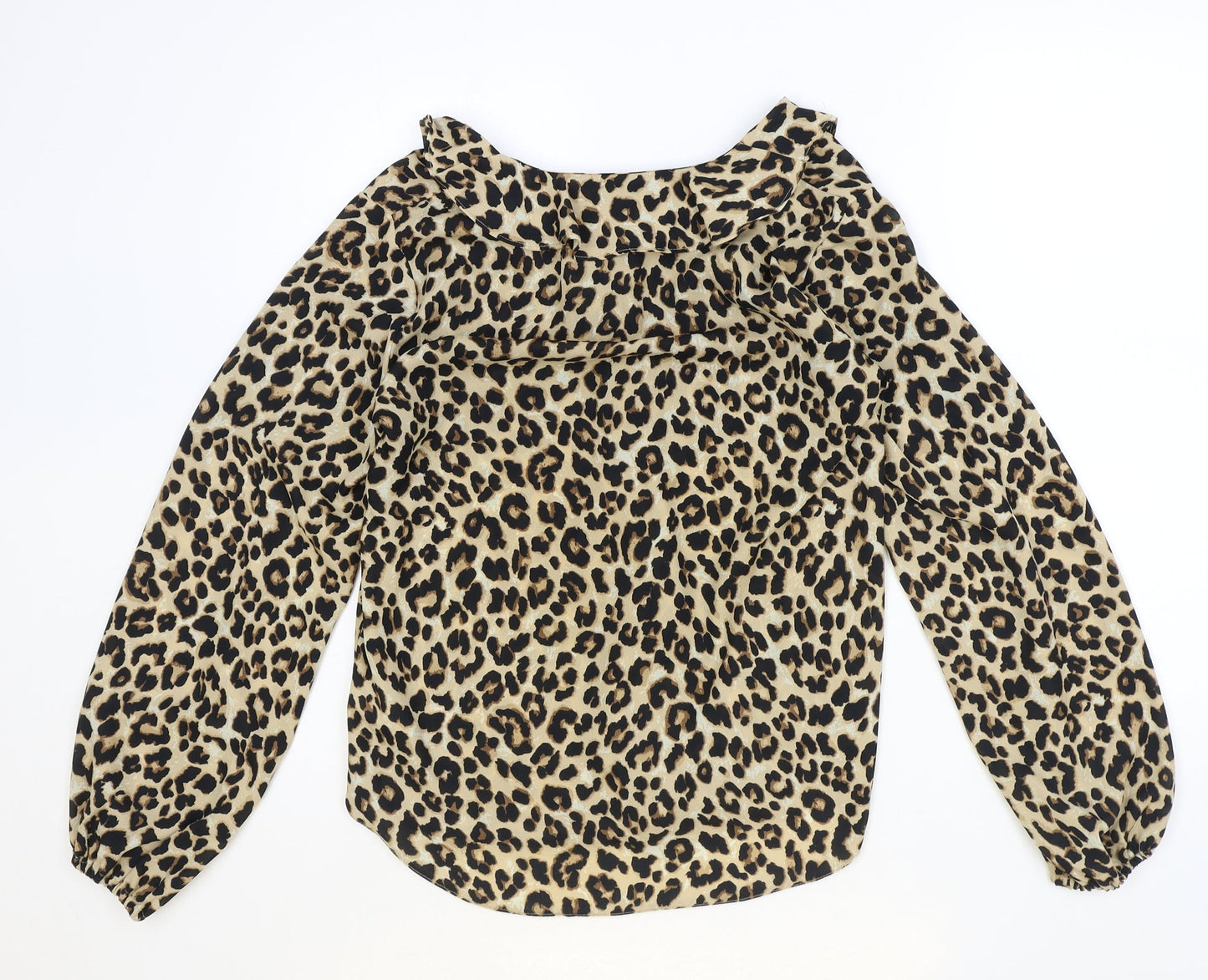 Wallis Womens Brown Animal Print Polyester Basic Blouse Size 10 V-Neck - Leopard Pattern