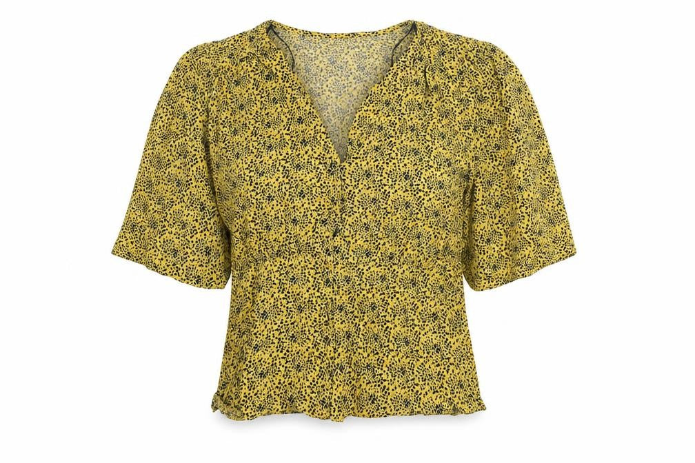 Yessica Womens Yellow Geometric Viscose Basic Blouse Size 8 V-Neck
