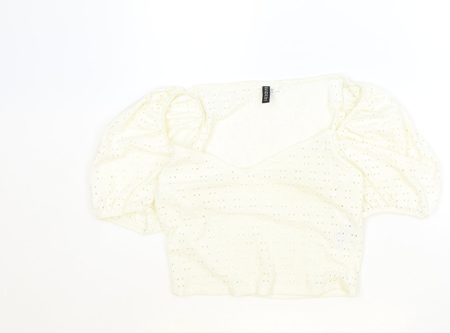 H&M Womens Ivory Polyester Cropped T-Shirt Size L V-Neck