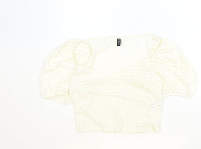 H&M Womens Ivory Polyester Cropped T-Shirt Size L V-Neck