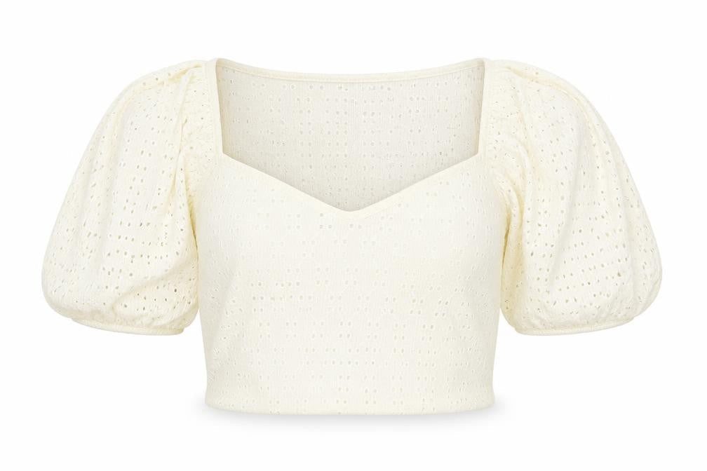 H&M Womens Ivory Polyester Cropped T-Shirt Size L V-Neck