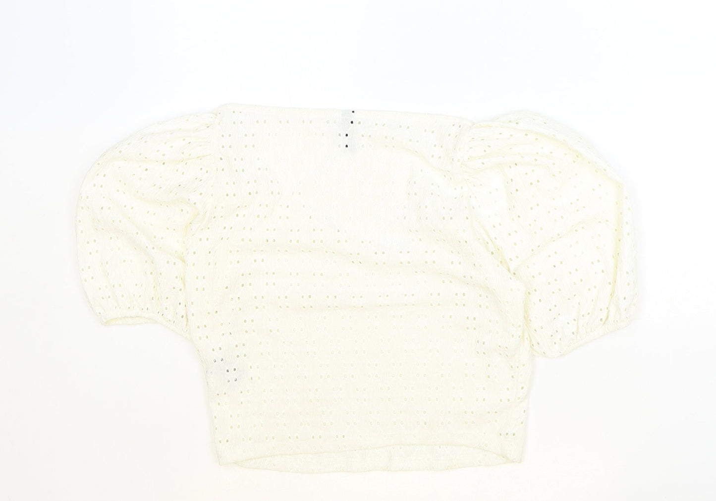 H&M Womens Ivory Polyester Cropped T-Shirt Size L V-Neck
