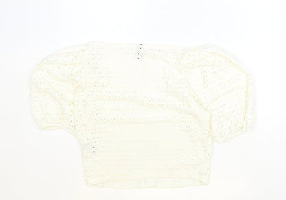 H&M Womens Ivory Polyester Cropped T-Shirt Size L V-Neck