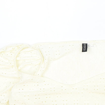 H&M Womens Ivory Polyester Cropped T-Shirt Size L V-Neck