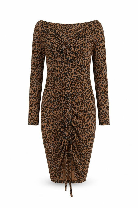 PRETTYLITTLETHING Womens Brown Animal Print Polyester Bodycon Size 8 V-Neck Pullover - Leopard print