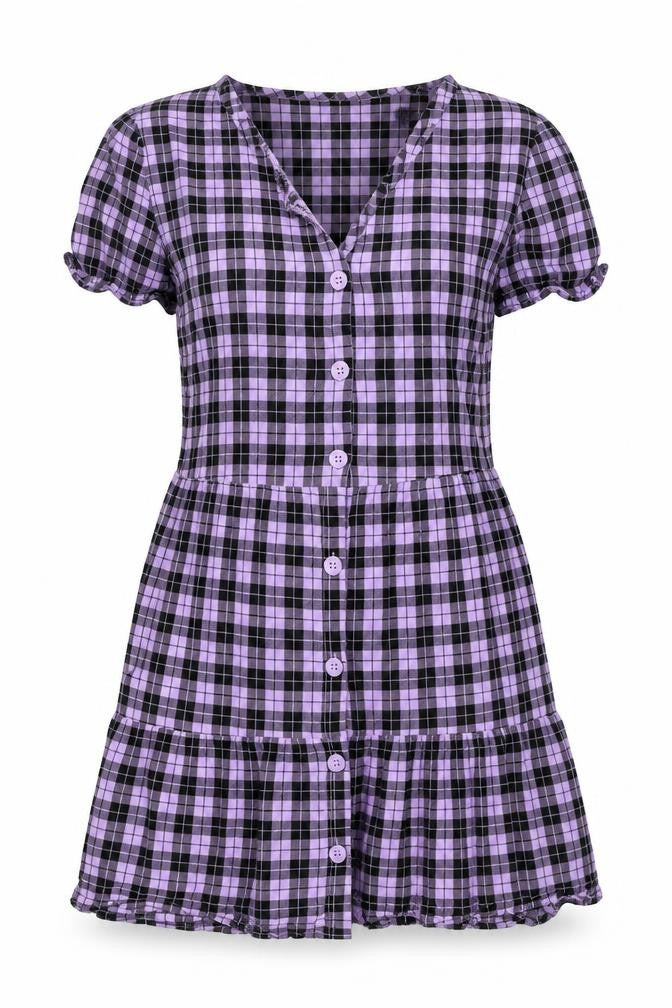 Divided Womens Purple Plaid Viscose A-Line Size 8 V-Neck Button