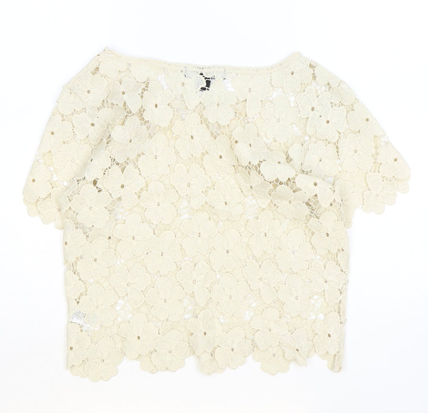 Atmosphere Womens Beige Geometric Polyester Basic Blouse Size S Scoop Neck