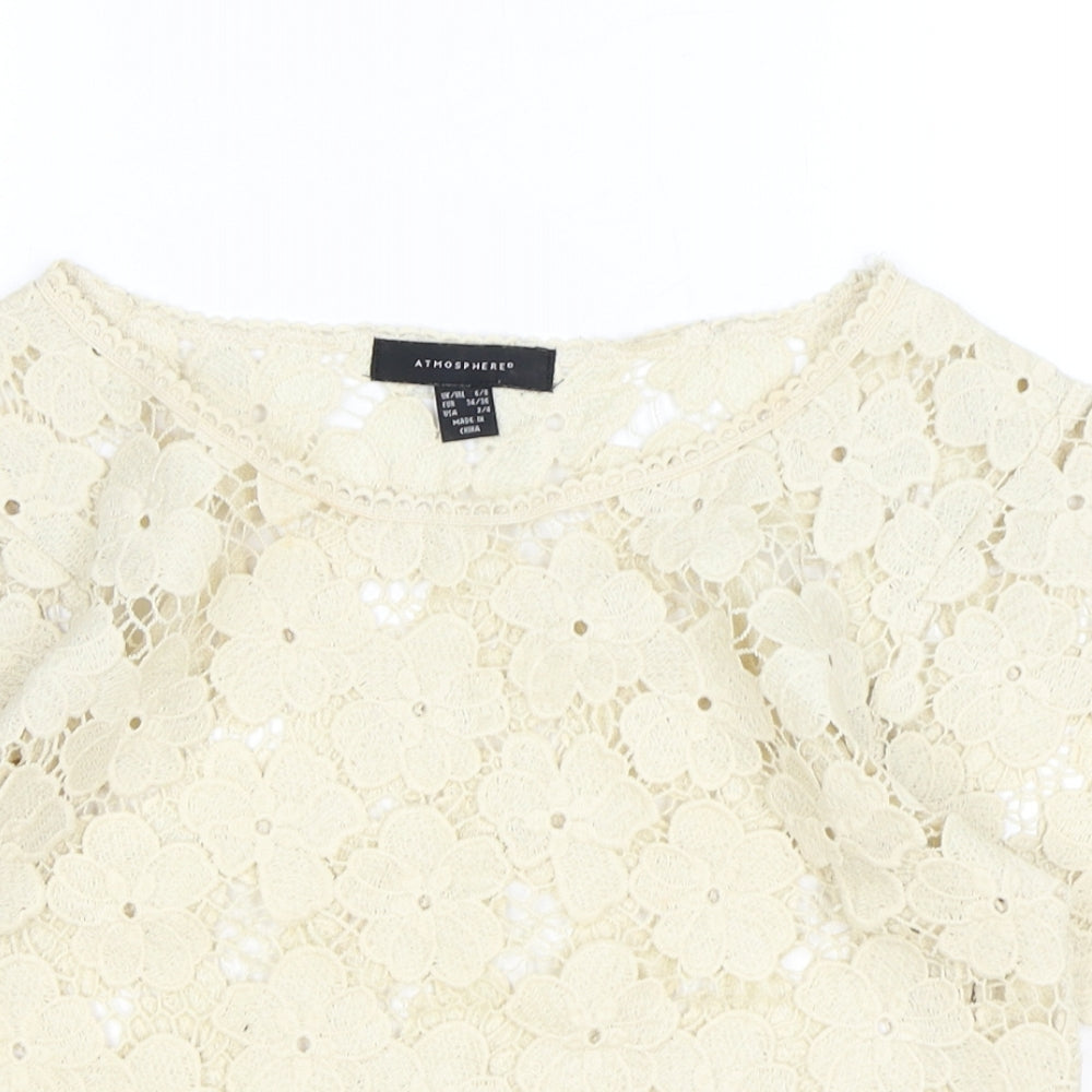 Atmosphere Womens Beige Geometric Polyester Basic Blouse Size S Scoop Neck