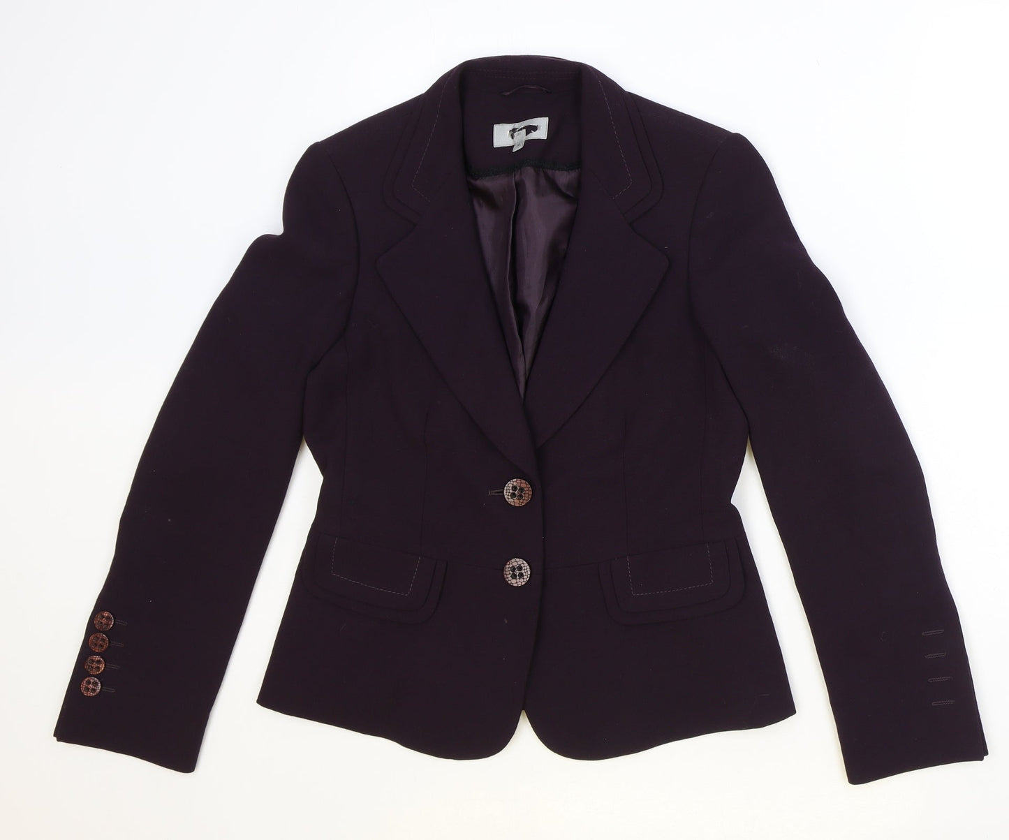 Preworn Womens Purple Polyester Jacket Blazer Size 10