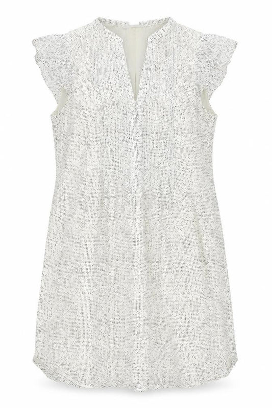 H&M Womens Ivory Geometric Polyester A-Line Size 10 V-Neck Button