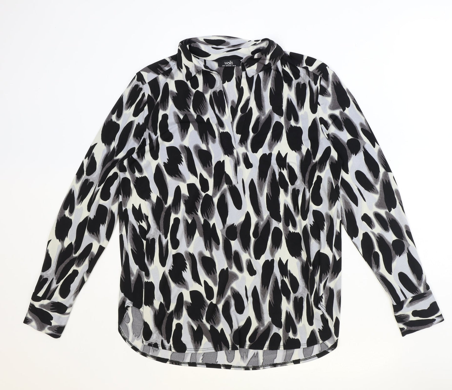 Wallis Womens Black Geometric Polyester Basic Blouse Size S V-Neck