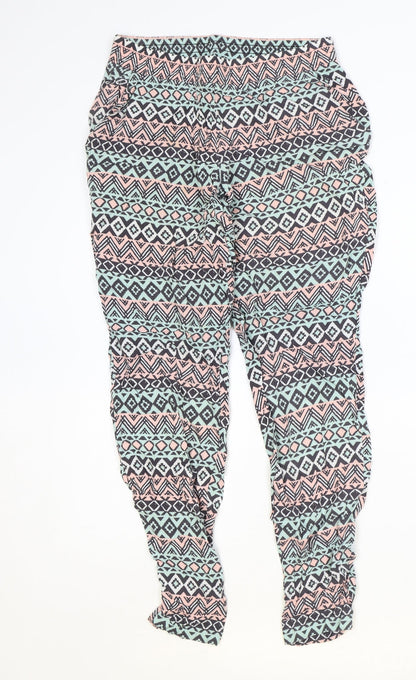 H&M Womens Multicoloured Geometric Viscose Trousers Size 8 Regular