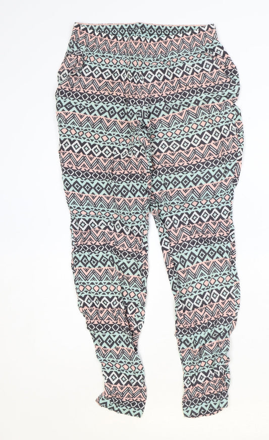 H&M Womens Multicoloured Geometric Viscose Trousers Size 8 Regular
