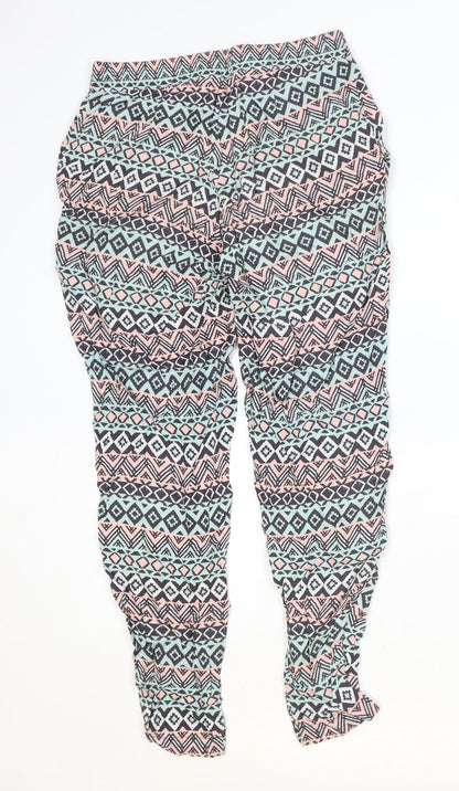 H&M Womens Multicoloured Geometric Viscose Trousers Size 8 Regular